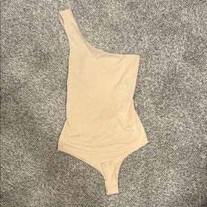 Cream Asymmetrical One-Shoulder Bodysuit